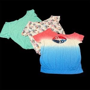 Torrid Bundle of 3 Graphic Classic Fit Feather Light Slub Off-Shoulder Tees 0=L